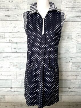 Jofit Navy and White Polka Dot Sleeveless Polo Dress